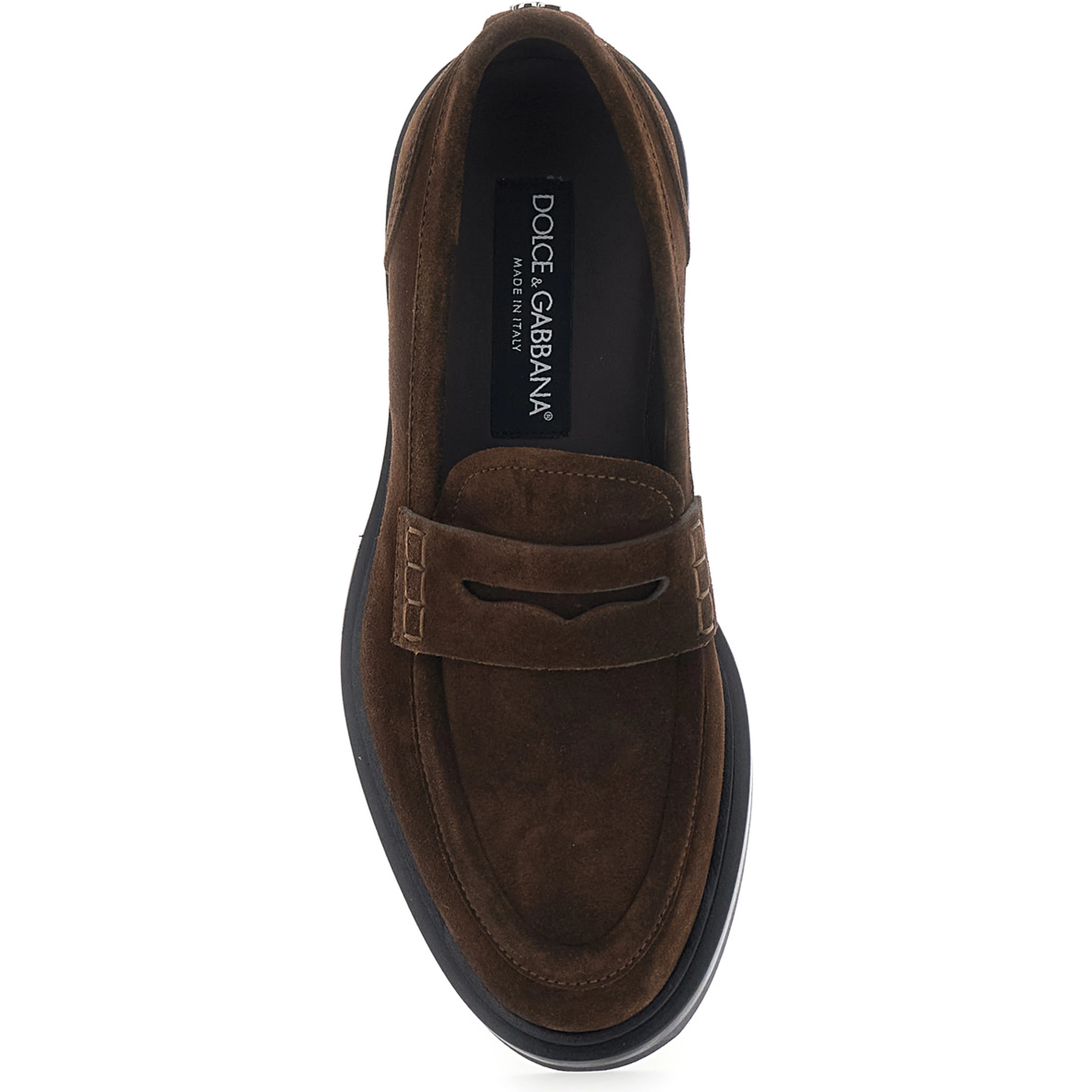 Brown Loafers with logo plate on the back in  suede for women