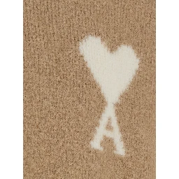 Beige Sweater with Polo Collar and ADC Embroidery on the Front in Wool for Men
