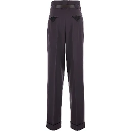 Brown Pants with Front Pleats and Front Belt with Buckle in Wool for Women