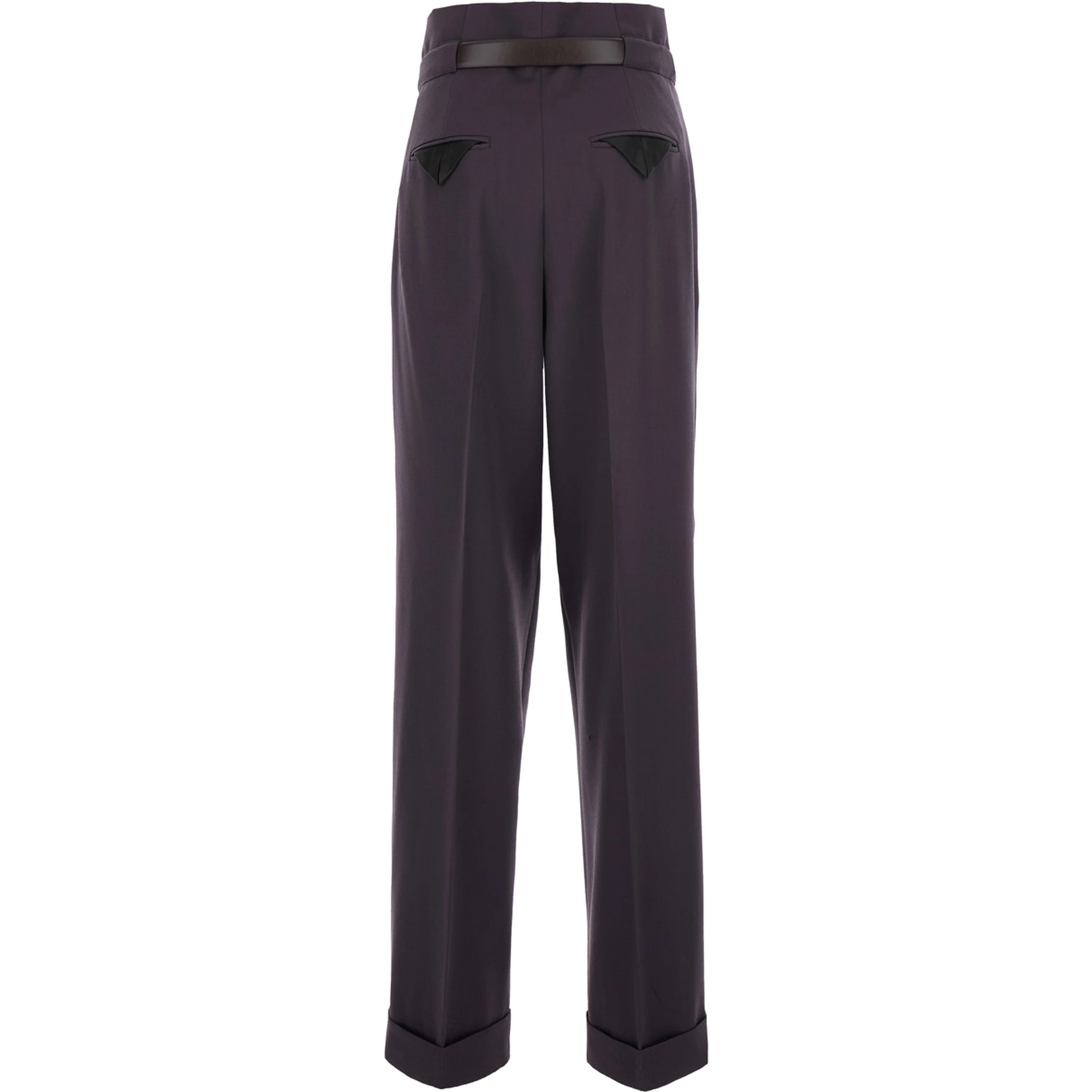 Brown Pants with Front Pleats and Front Belt with Buckle in Wool for Women