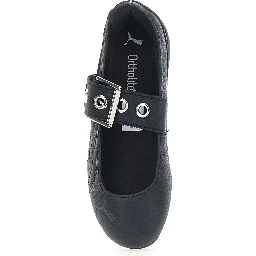Speedcat black Ballet Flats with buckle strap and logo on the front in leather for women