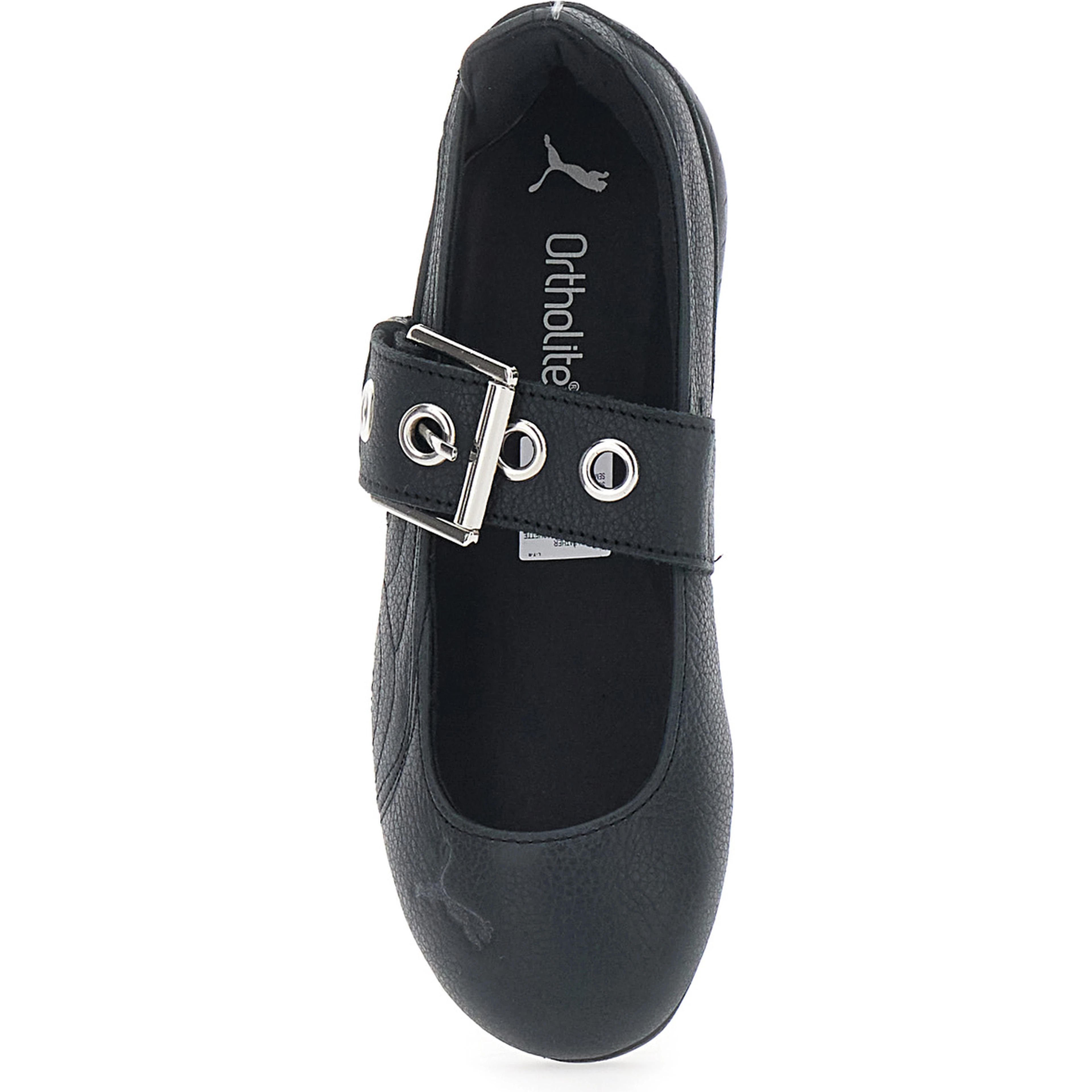 Speedcat black Ballet Flats with buckle strap and logo on the front in leather for women