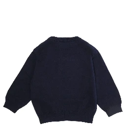 SWEATER with round neck and long sleeves in Cotton and Wool Blue Boy