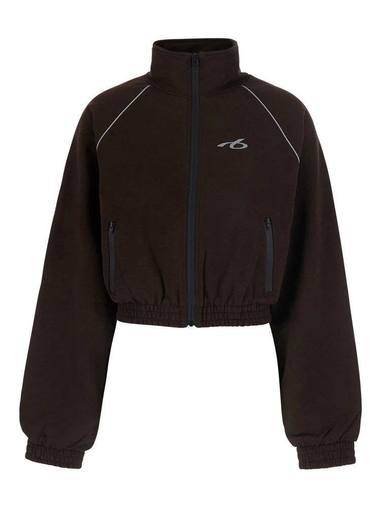 Brown Cropped Sweatshirt with Logo Detail on the Front in Cotton for Women