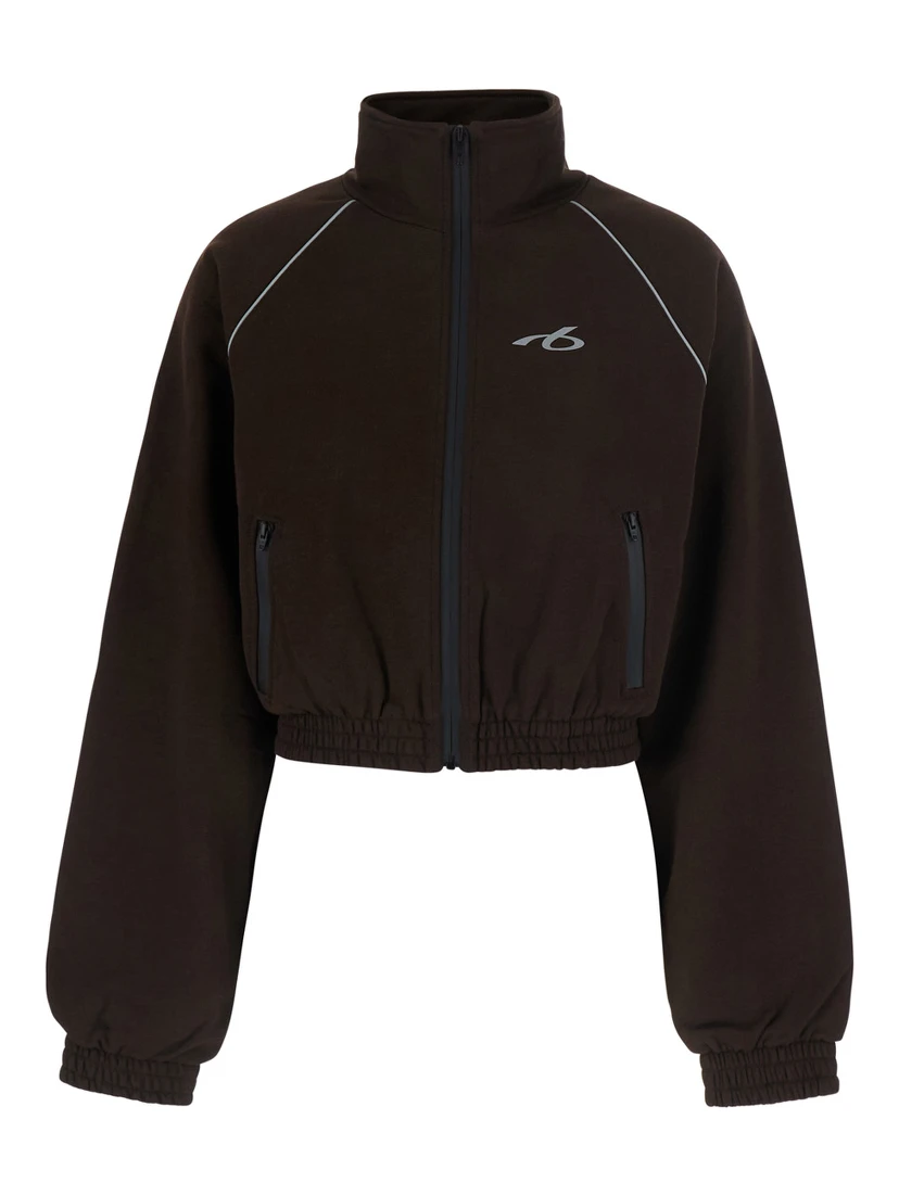 Brown Cropped Sweatshirt with Logo Detail on the Front in Cotton for Women