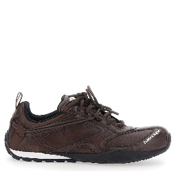 Radar Brown Low Top Sneakers with Logo Patch on the Tongue in Leather for Women