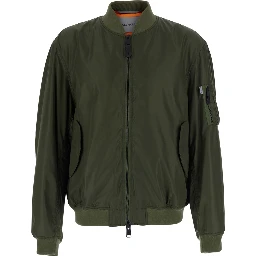 green Bomber with embossed logo on the sleeve in tech fabric men
