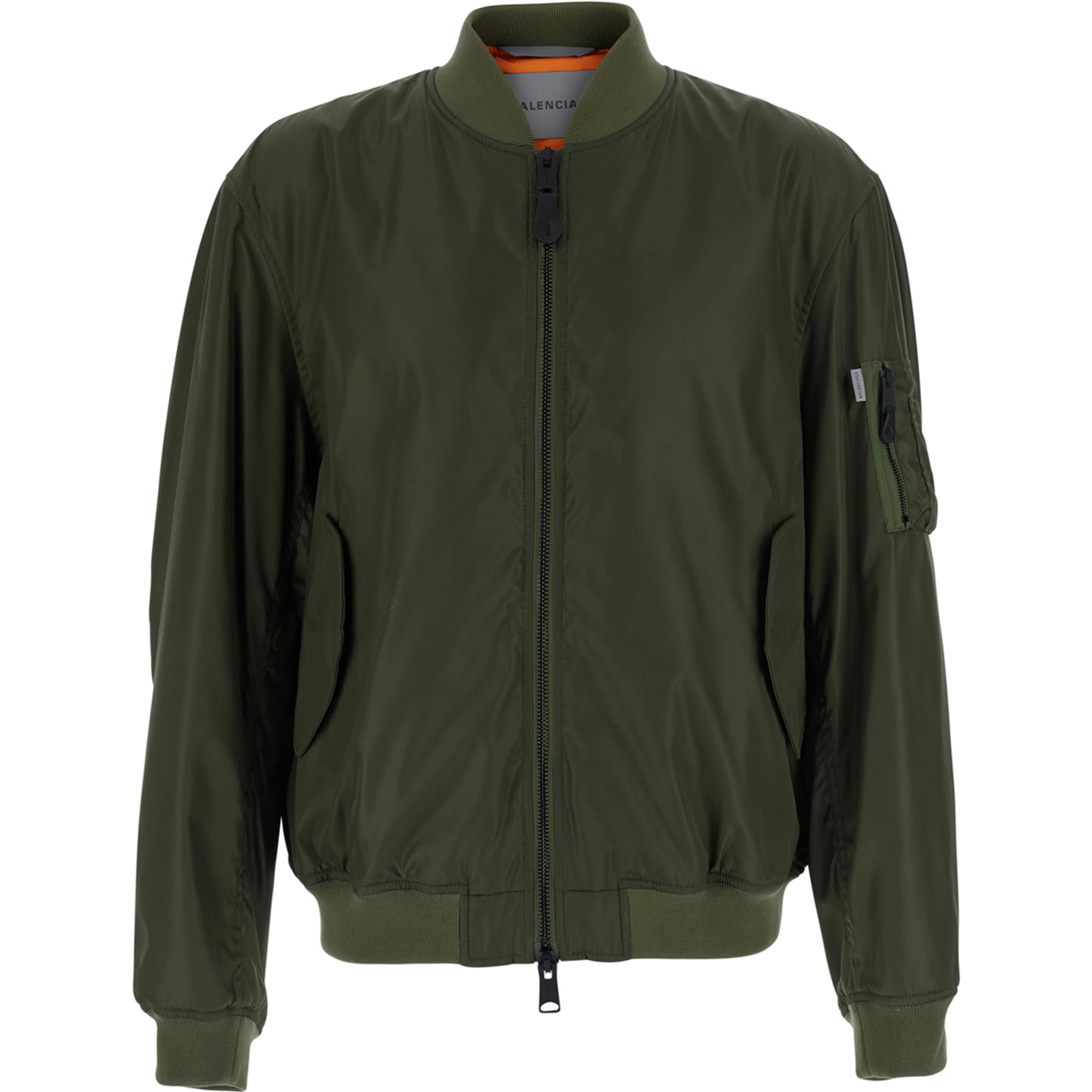 green Bomber with embossed logo on the sleeve in tech fabric men