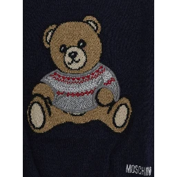 SWEATER with round neck and long sleeves in Cotton and Wool Blue Boy