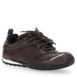 Radar Brown Low Top Sneakers with Logo Patch on the Tongue in Leather for Women