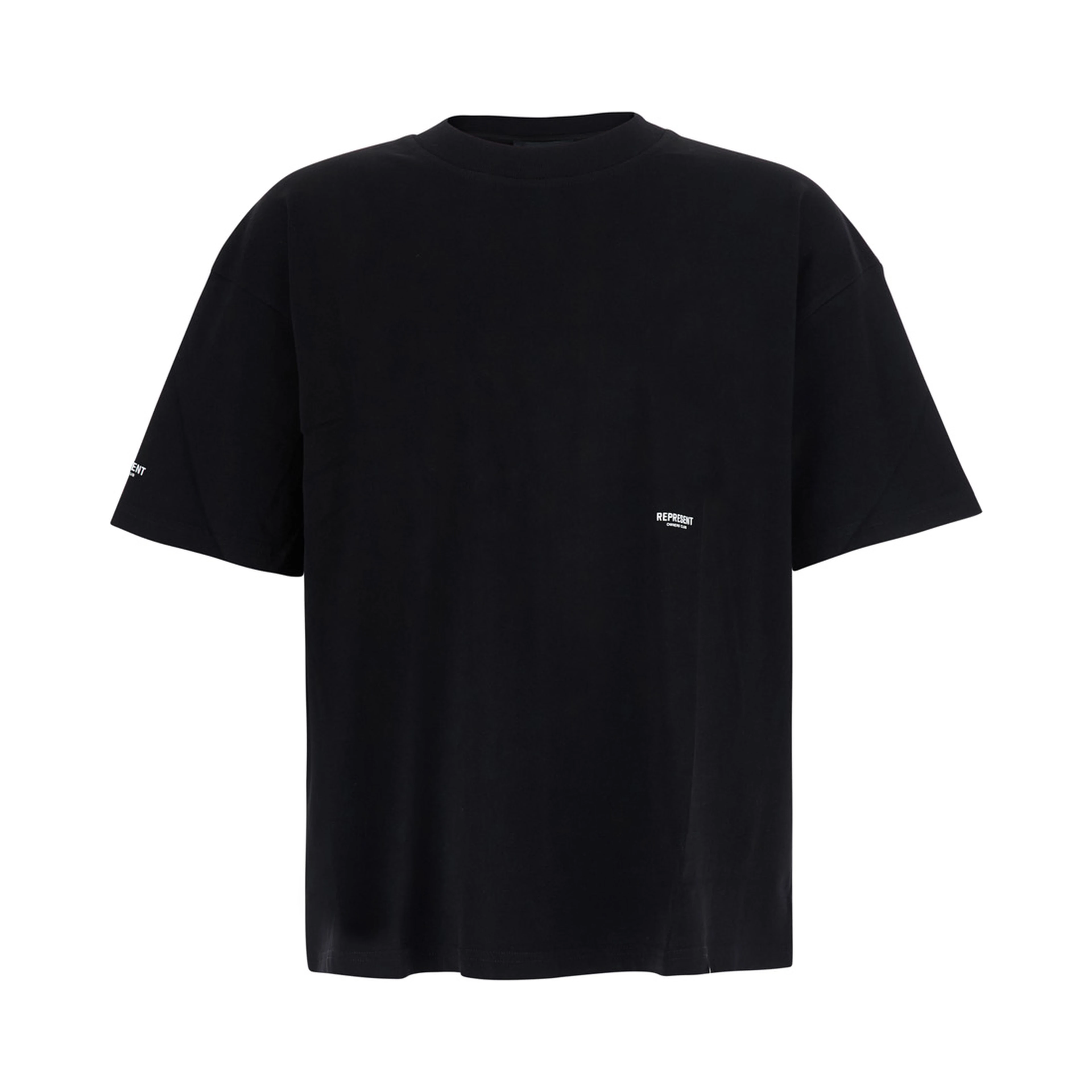 Black T-shirt with logo on the front, on bacl and on the sleeve in cotton men