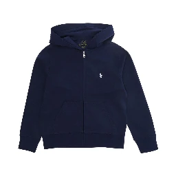 Blue Hooded Sweatshirt with Pony Embroidery on the Front in Cotton Boy