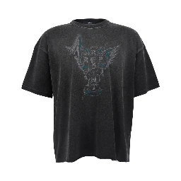 Black T-Shirt with Front Print and Faded Design in Cotton for Men