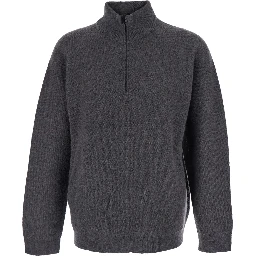 MIXED KNIT TOP with round neckline and long sleeves in Tech Fabric brown unisex