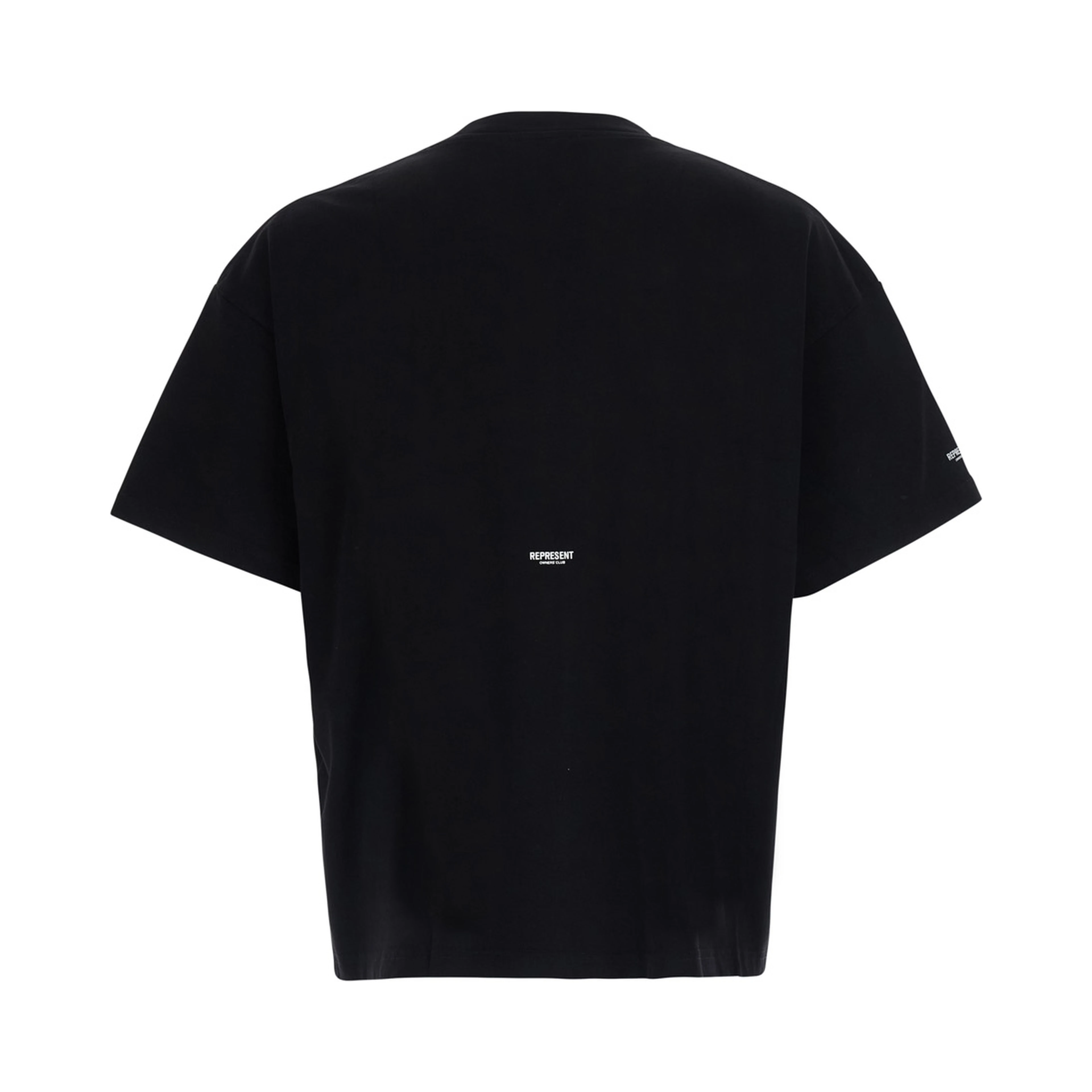 Black T-shirt with logo on the front, on bacl and on the sleeve in cotton men