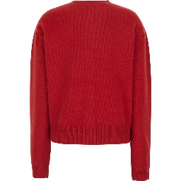 Classic cardigan with V-neck and long sleeves in wool and red for women