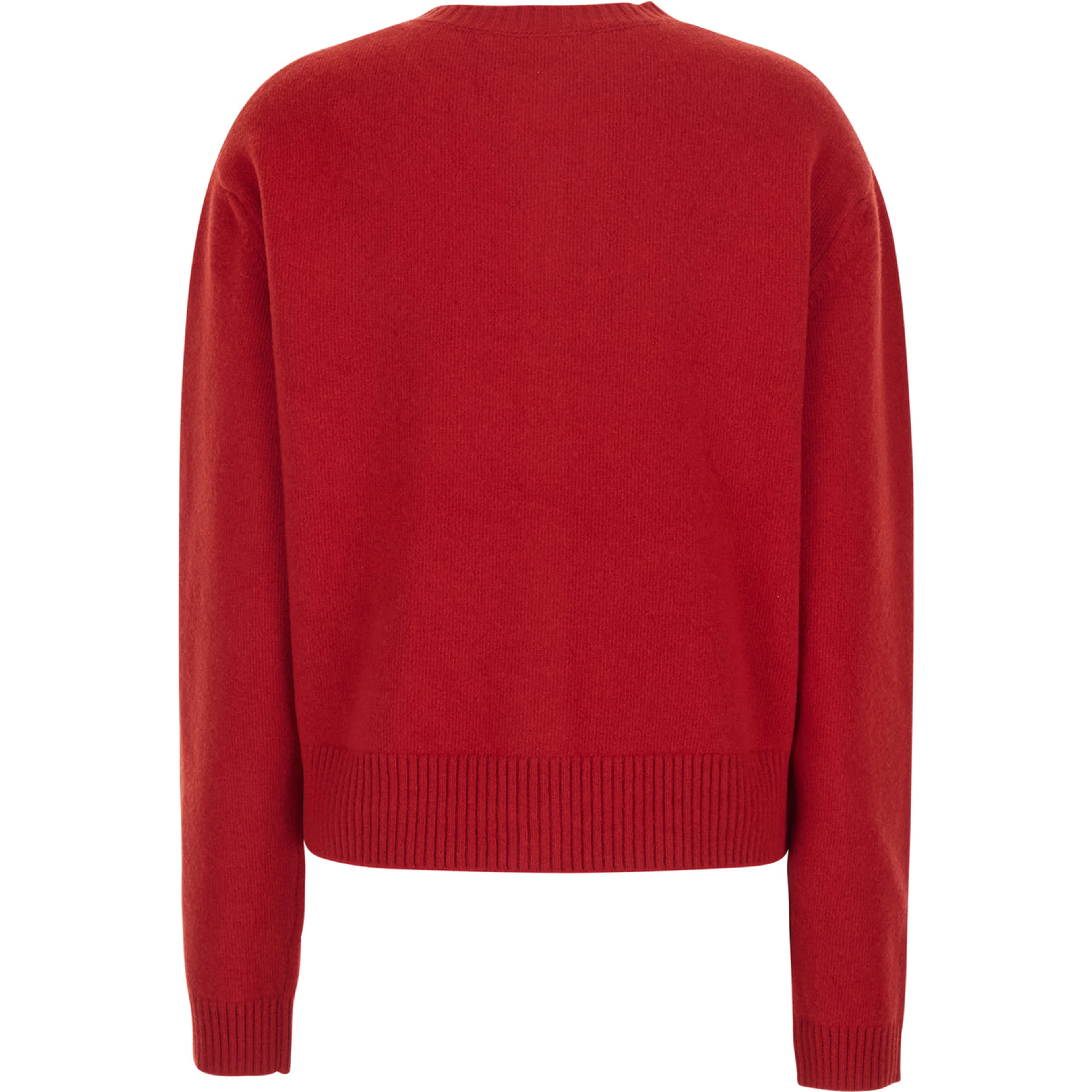 Classic cardigan with V-neck and long sleeves in wool and red for women