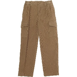 Brown Pants with Elastic Waist and Logo Patch on the Back in Corduroy for Boy