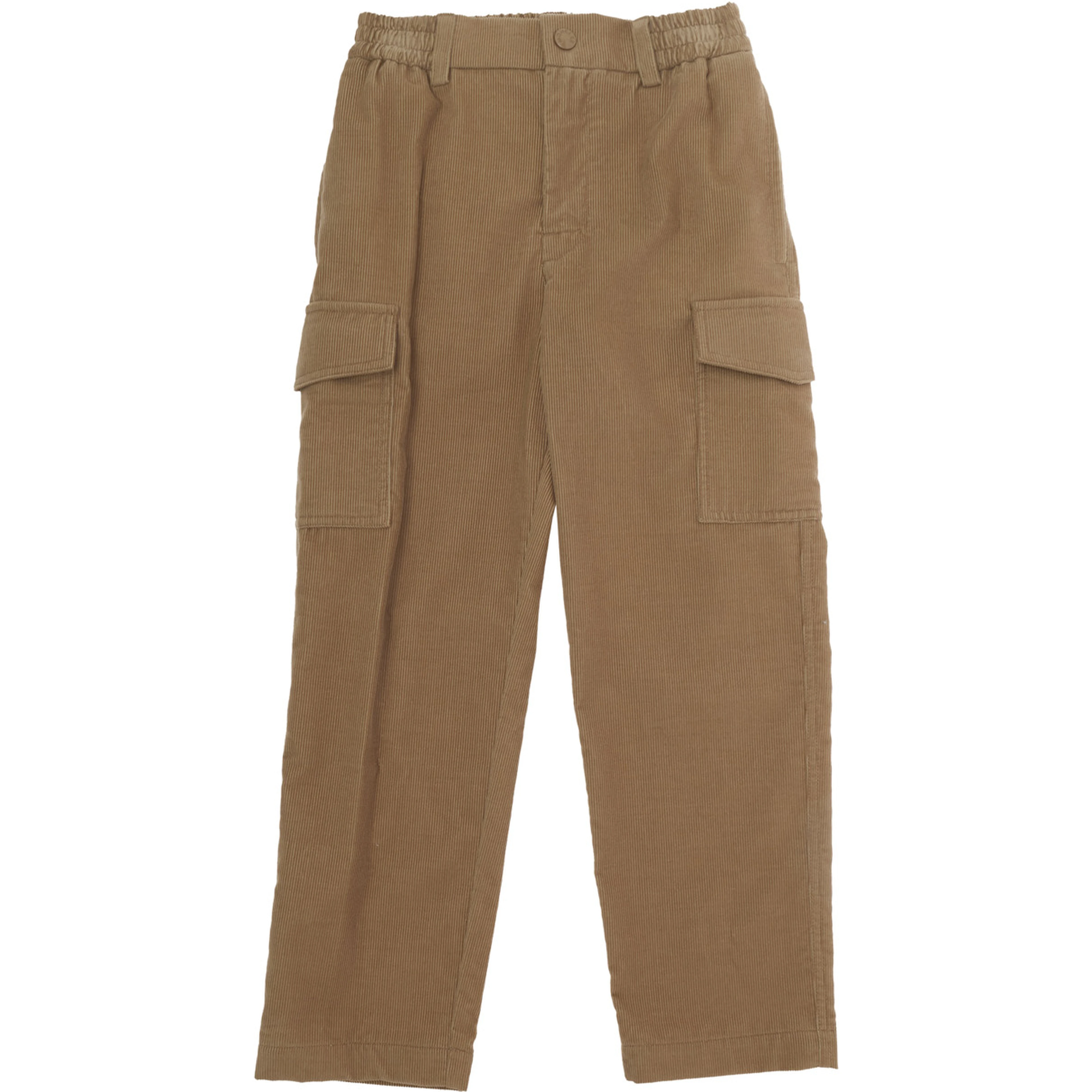 Brown Pants with Elastic Waist and Logo Patch on the Back in Corduroy for Boy