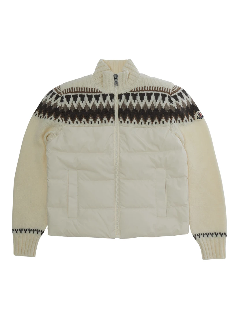 Cardigan with zip and logo patch in white for Girl
