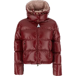 Niveole Red Down jacket with removable hood with buttons and logo patch on the sleeve in Tech Fabric for women