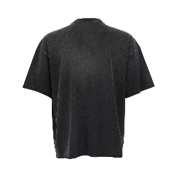 Black T-Shirt with Front Print and Faded Design in Cotton for Men