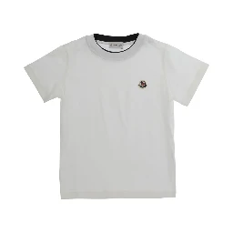 white T-shirt with logo and patch in cotton Boy