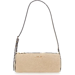 Izzy Beige Shoulder bag with Logo lettering on the Front and Adjustable Strap in Leather for Women