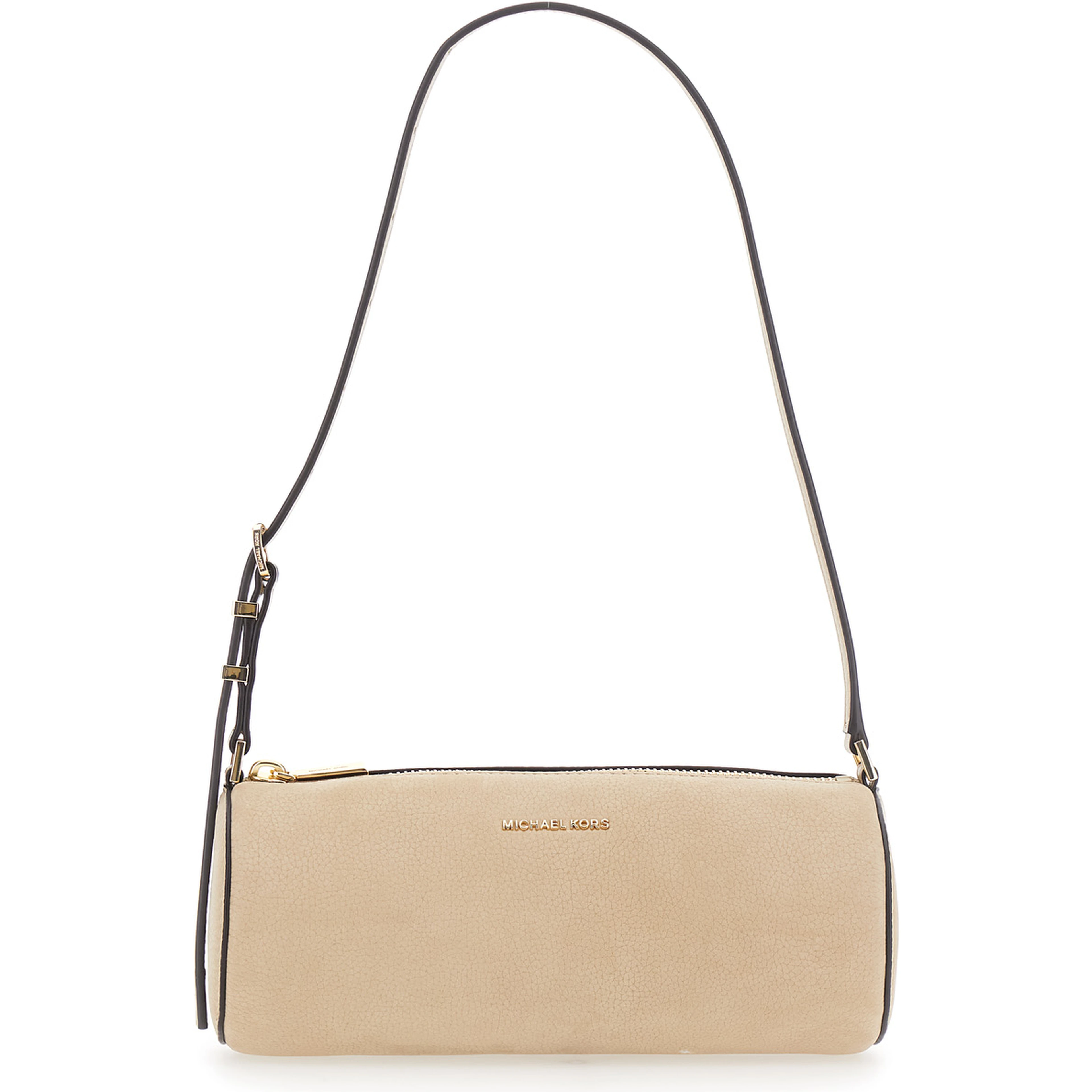Izzy Beige Shoulder bag with Logo lettering on the Front and Adjustable Strap in Leather for Women