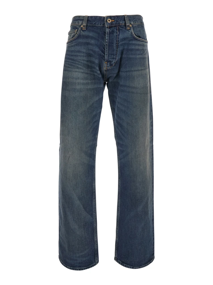 blue Five-pocket jeans with logo patch on the back in denim for men