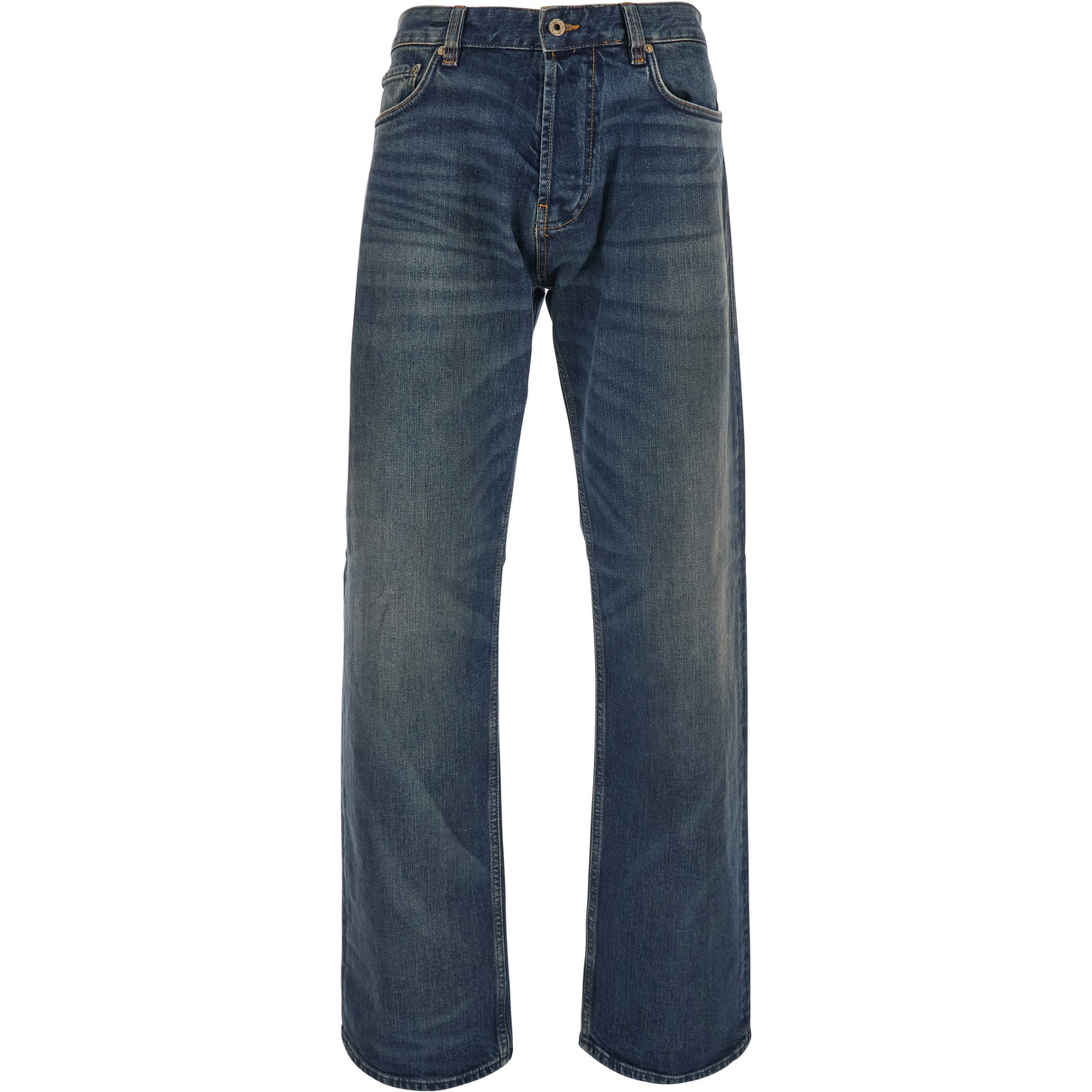 blue Five-pocket jeans with logo patch on the back in denim for men