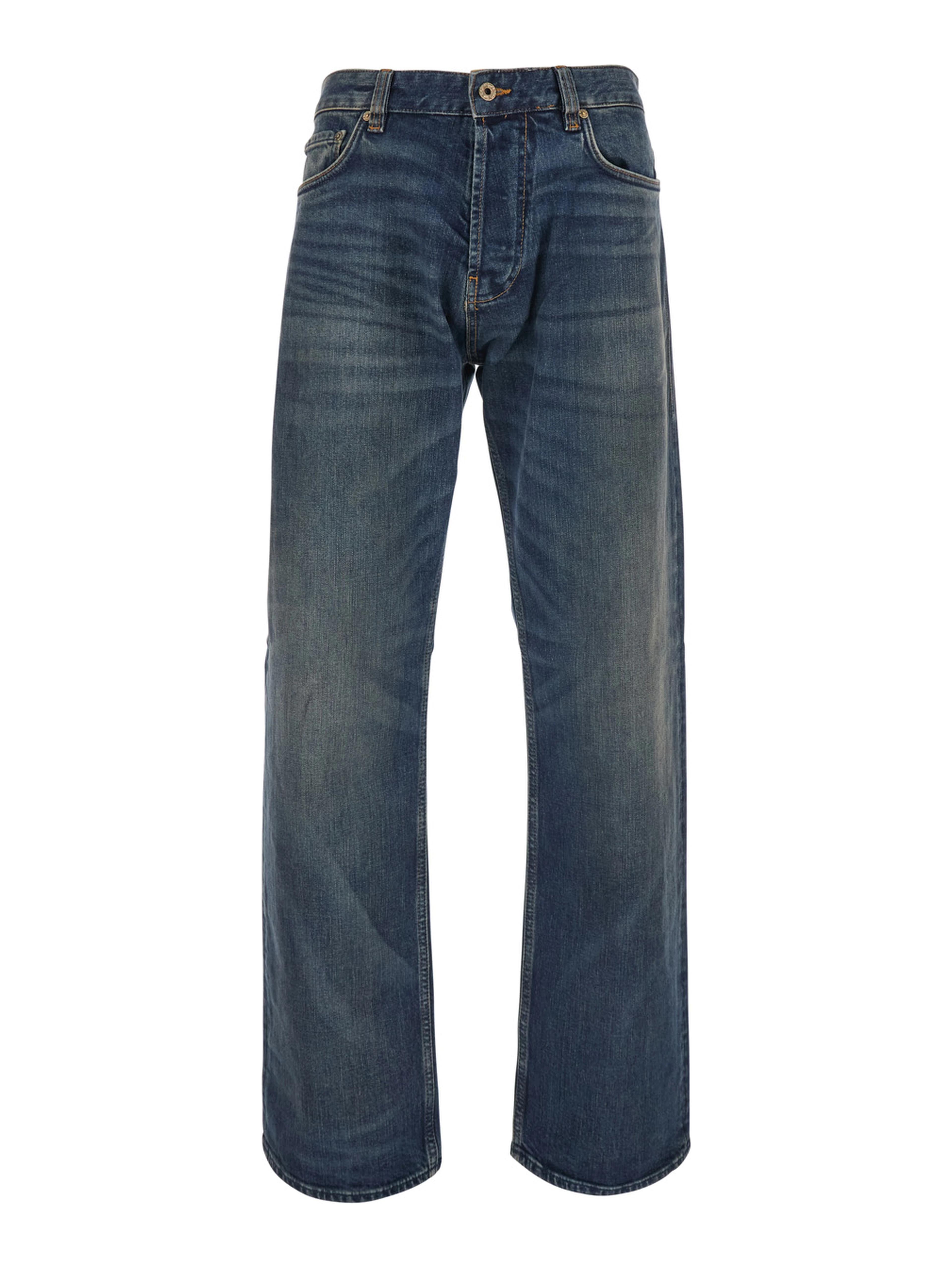 blue Five-pocket jeans with logo patch on the back in denim for men