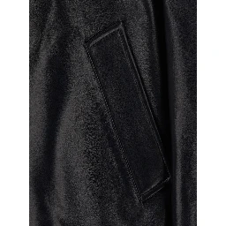 Black Jacket with hood and Dropped shoulders in leather for women