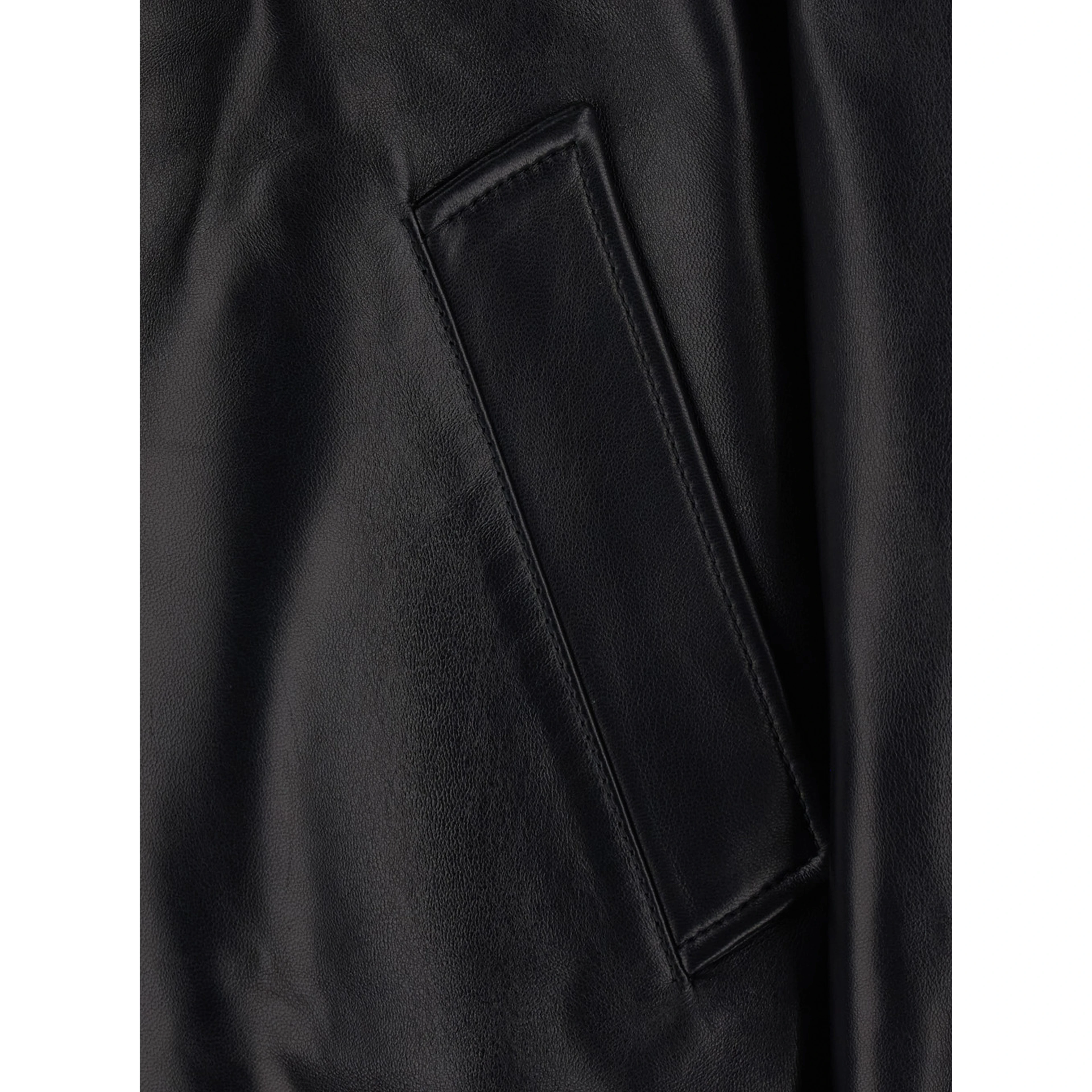 Black Jacket with hood and Dropped shoulders in leather for women