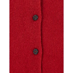 Classic cardigan with V-neck and long sleeves in wool and red for women