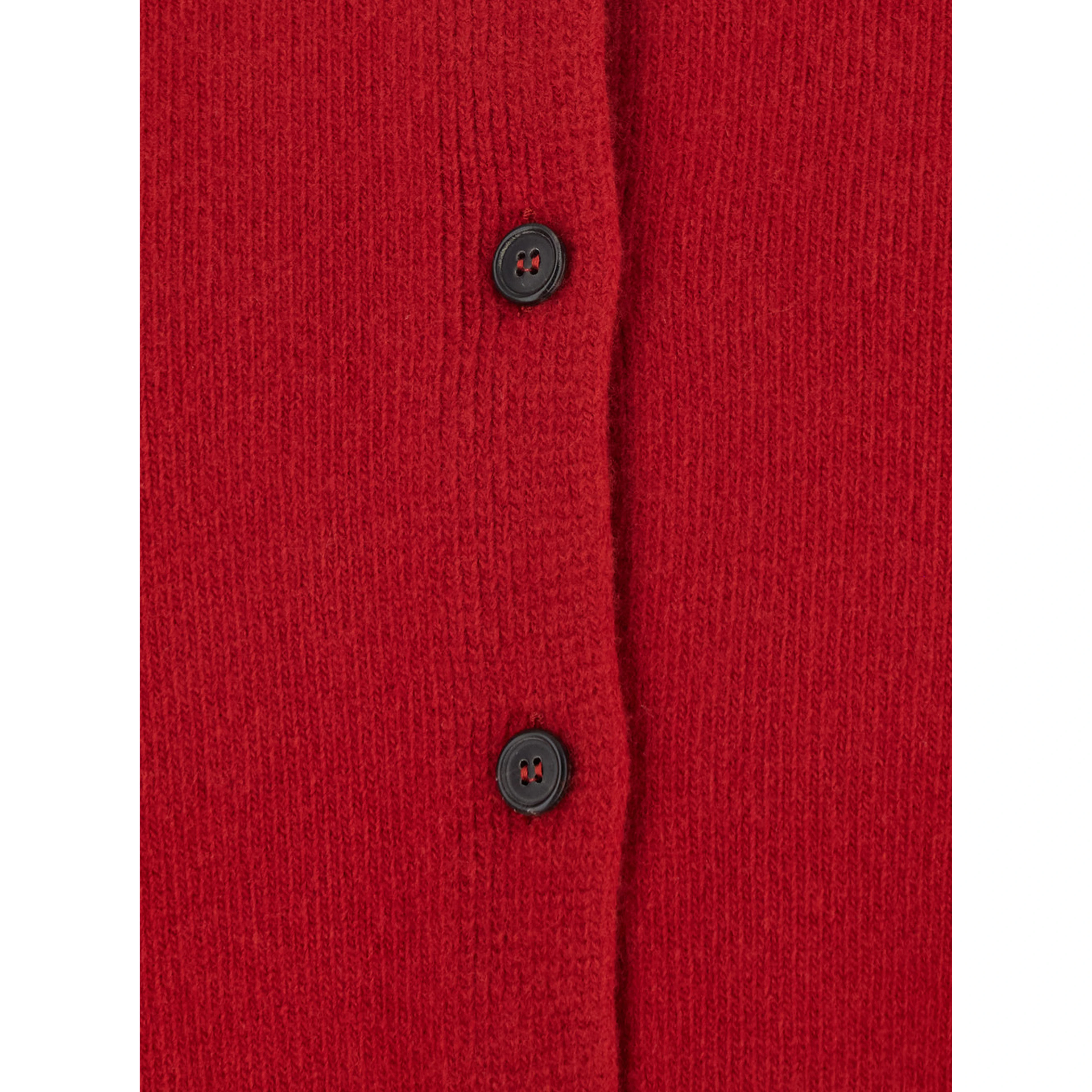 Classic cardigan with V-neck and long sleeves in wool and red for women