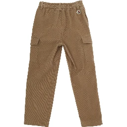 Brown Pants with Elastic Waist and Logo Patch on the Back in Corduroy for Boy