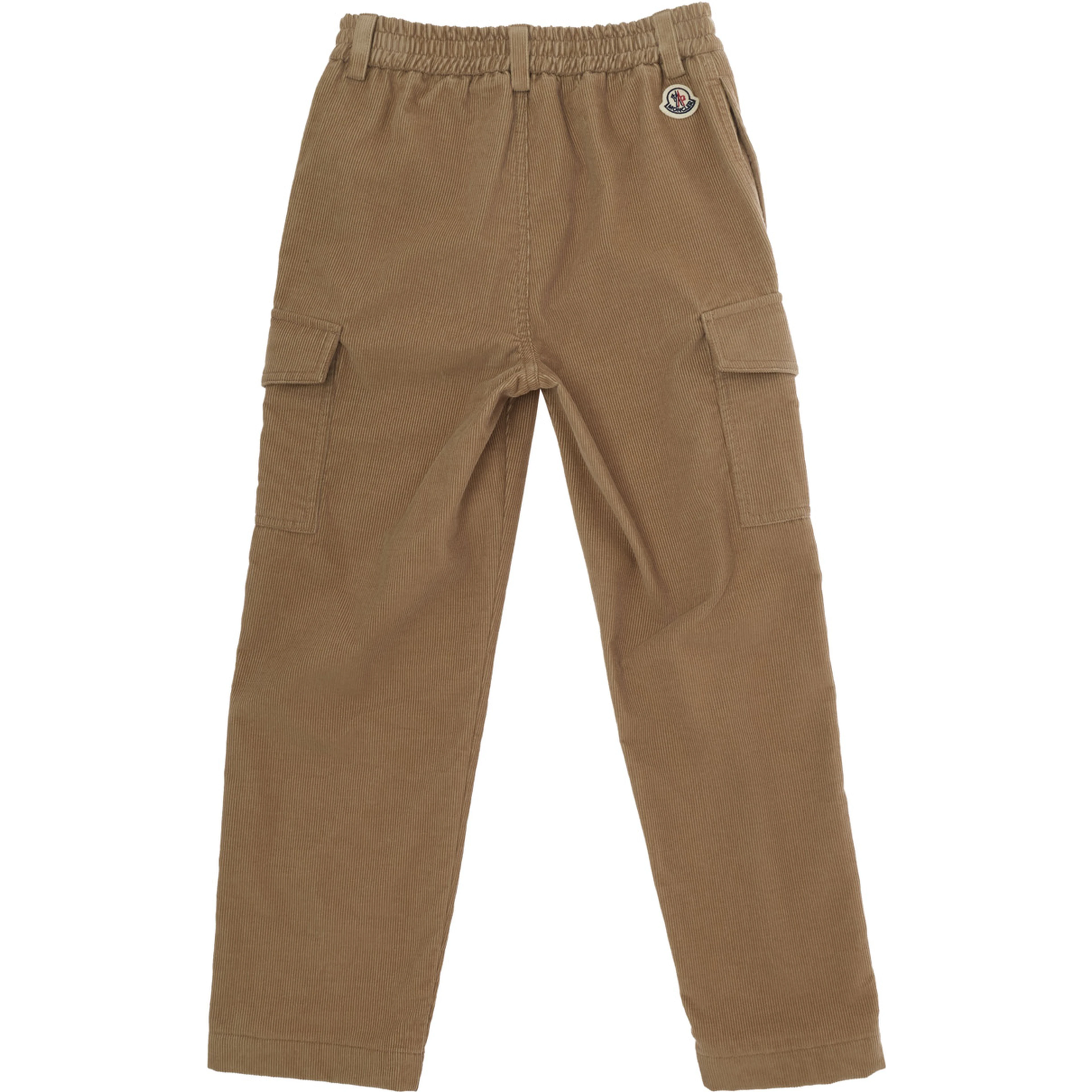 Brown Pants with Elastic Waist and Logo Patch on the Back in Corduroy for Boy