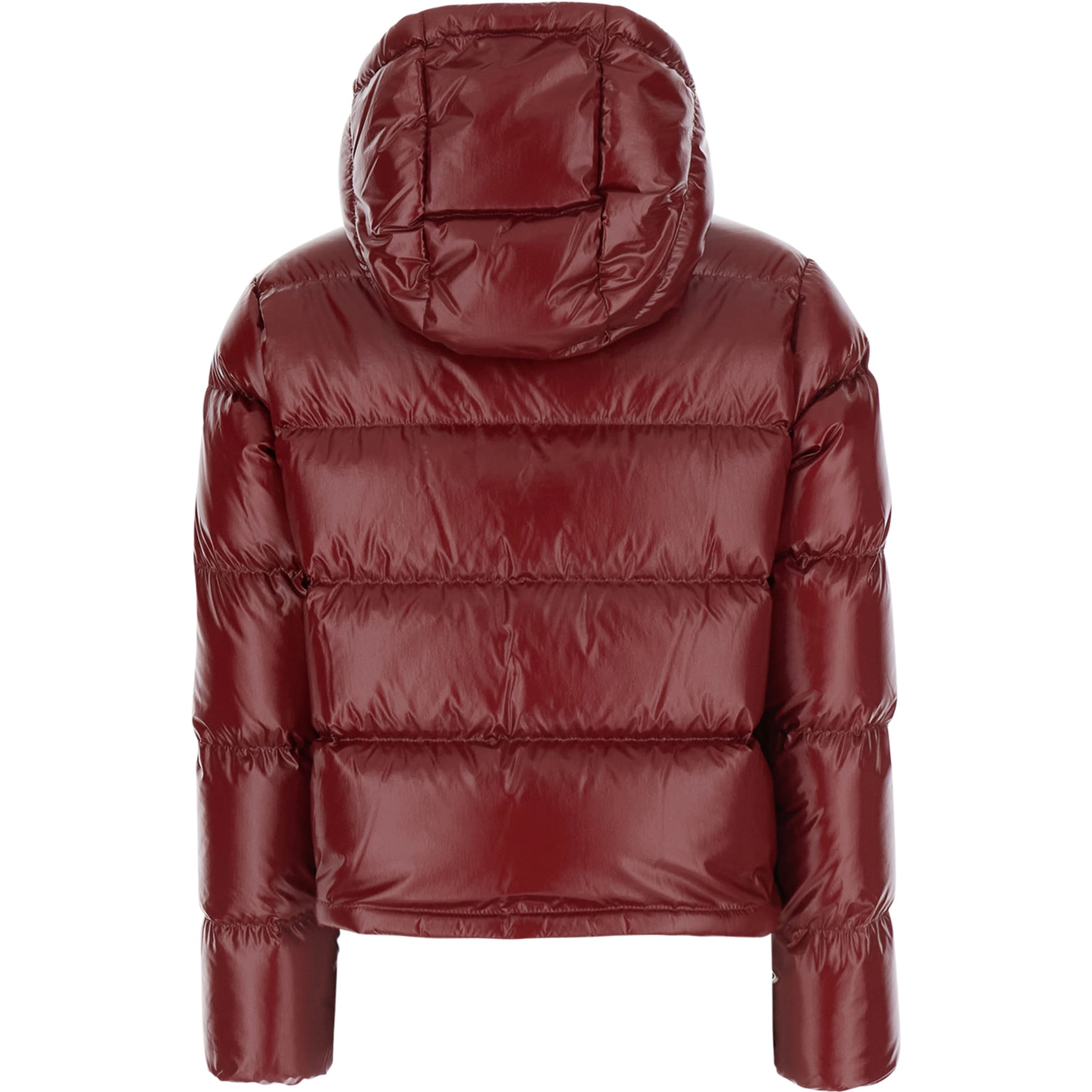 Niveole Red Down jacket with removable hood with buttons and logo patch on the sleeve in Tech Fabric for women