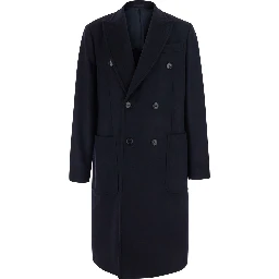 Blue Double-breasted coat with Peak revers in wool and cashmere for men