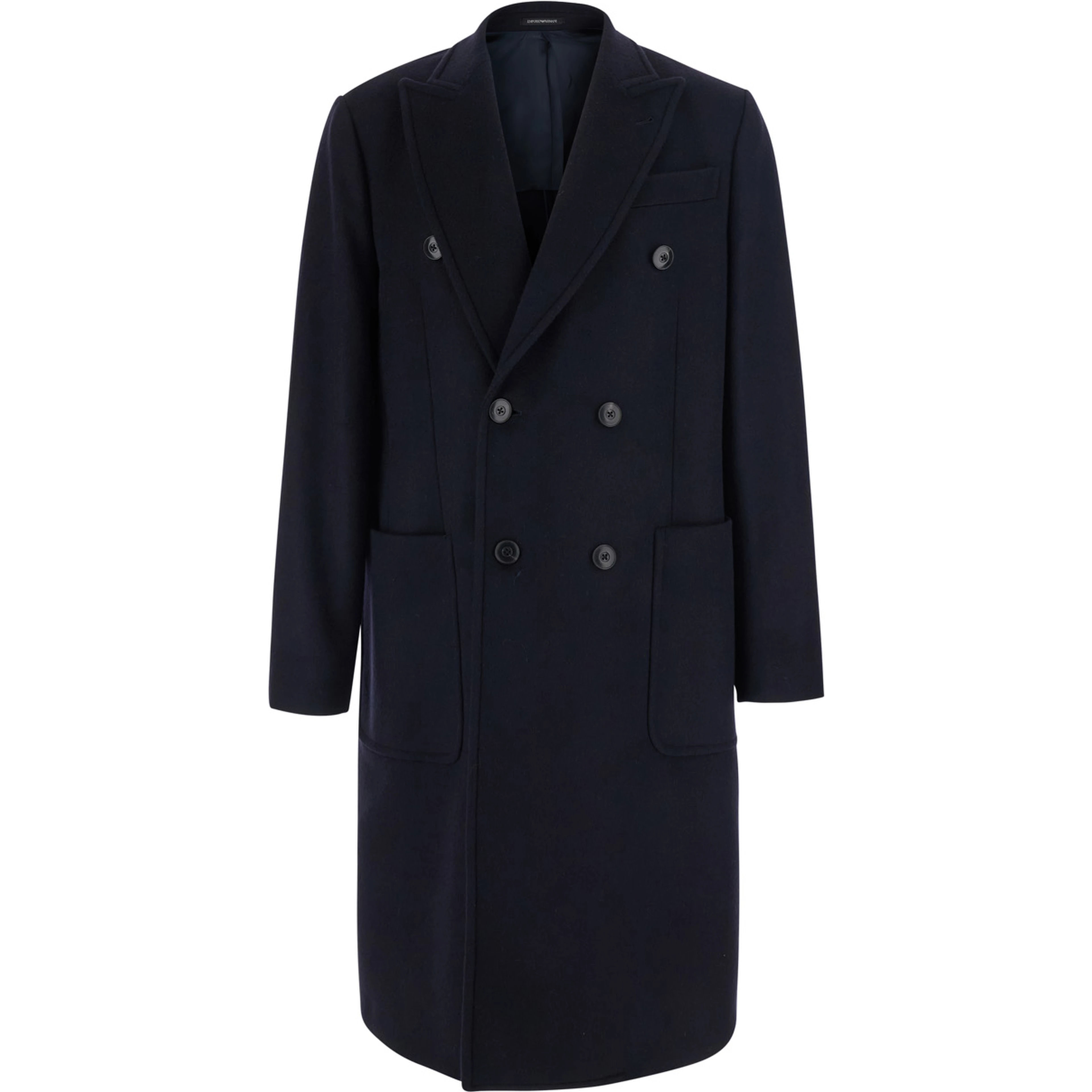 Blue Double-breasted coat with Peak revers in wool and cashmere for men