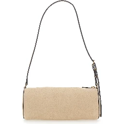 Izzy Beige Shoulder bag with Logo lettering on the Front and Adjustable Strap in Leather for Women