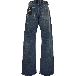blue Five-pocket jeans with logo patch on the back in denim for men