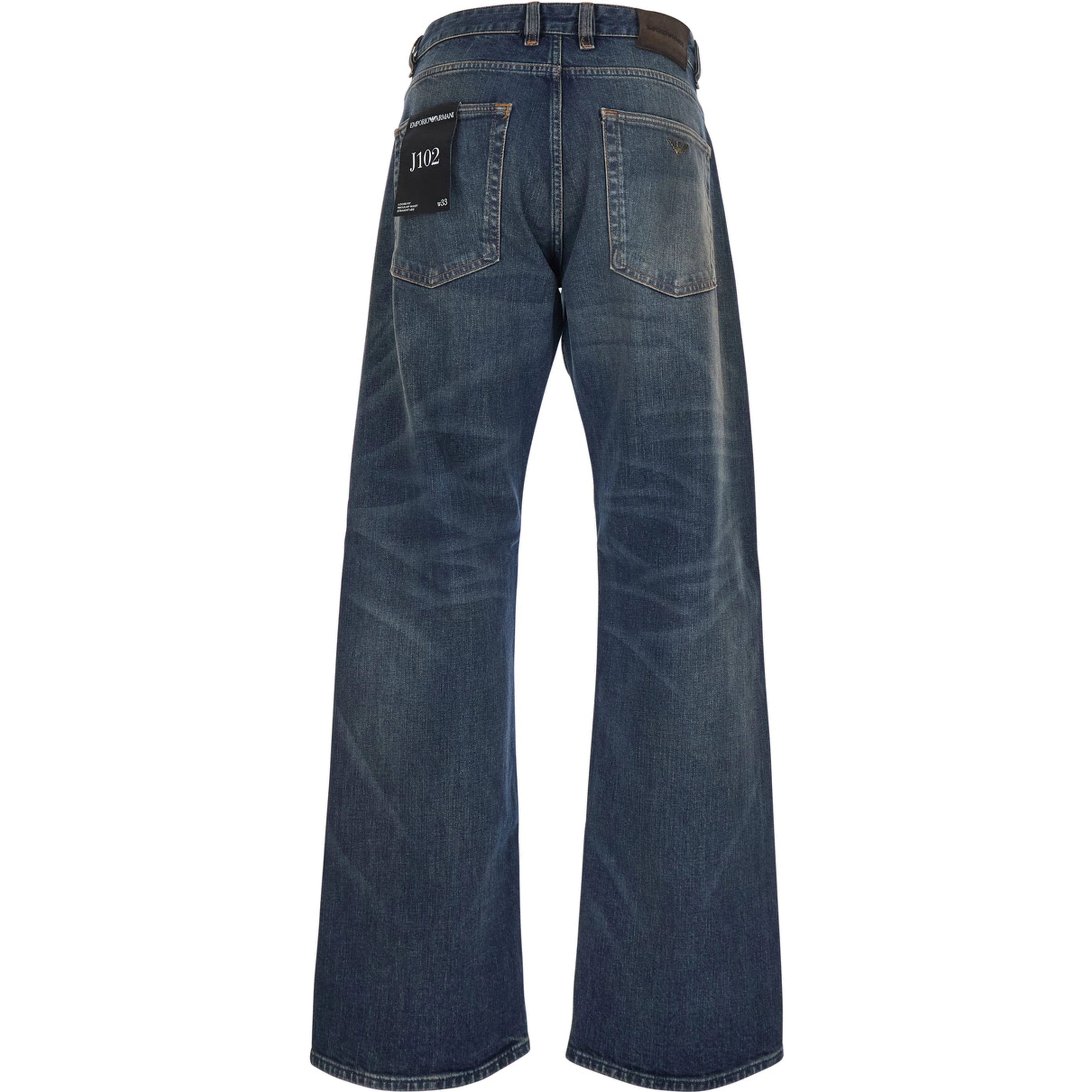 blue Five-pocket jeans with logo patch on the back in denim for men