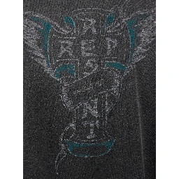 Black T-Shirt with Front Print and Faded Design in Cotton for Men
