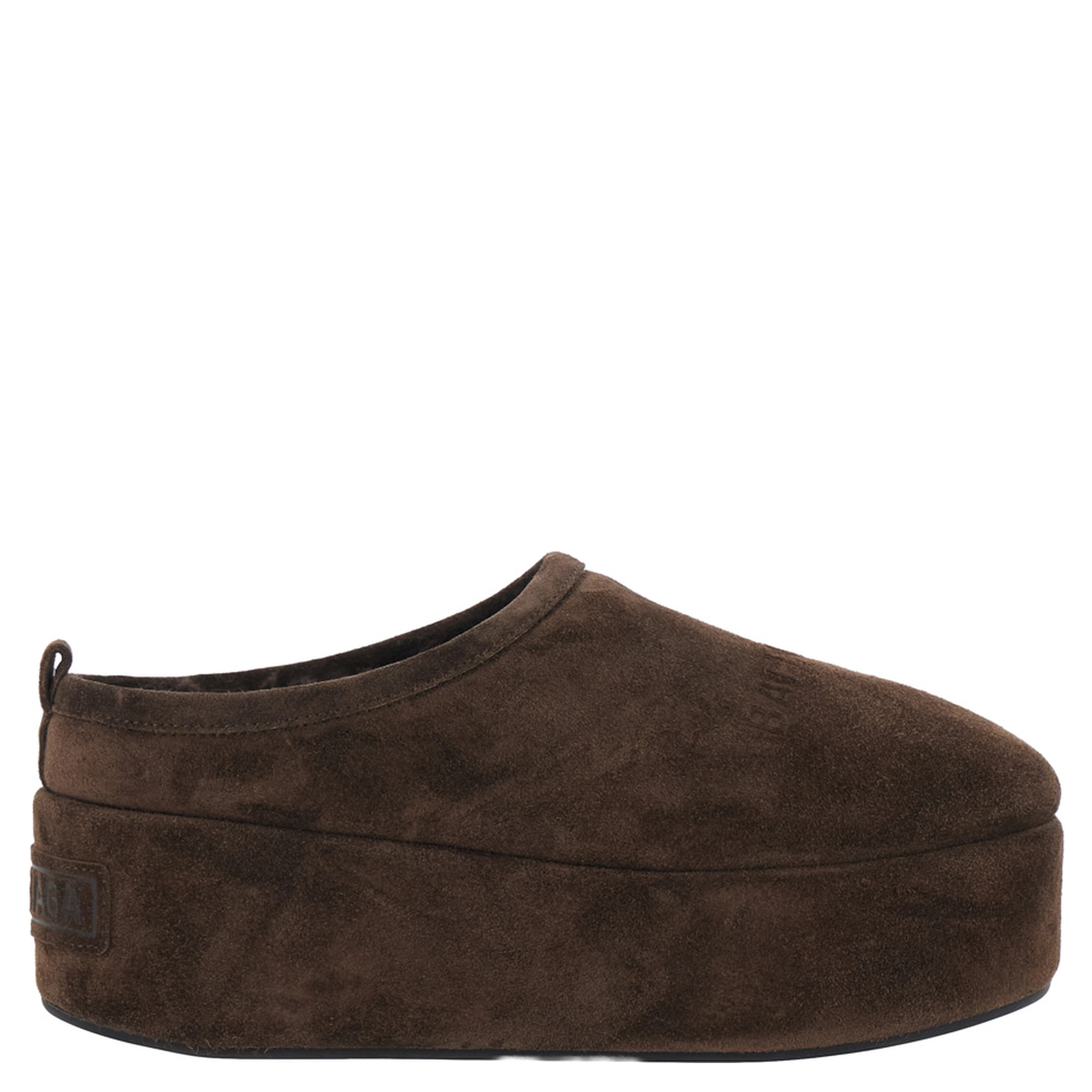 Alaska Brown Mule with High Platform and Logo Lettering on the Front in Suede for Women