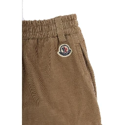 Brown Pants with Elastic Waist and Logo Patch on the Back in Corduroy for Boy