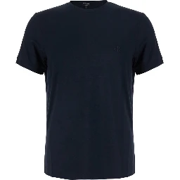 Blue Crew neck T-shirt with logo embroidery on the front in stretch viscose for men