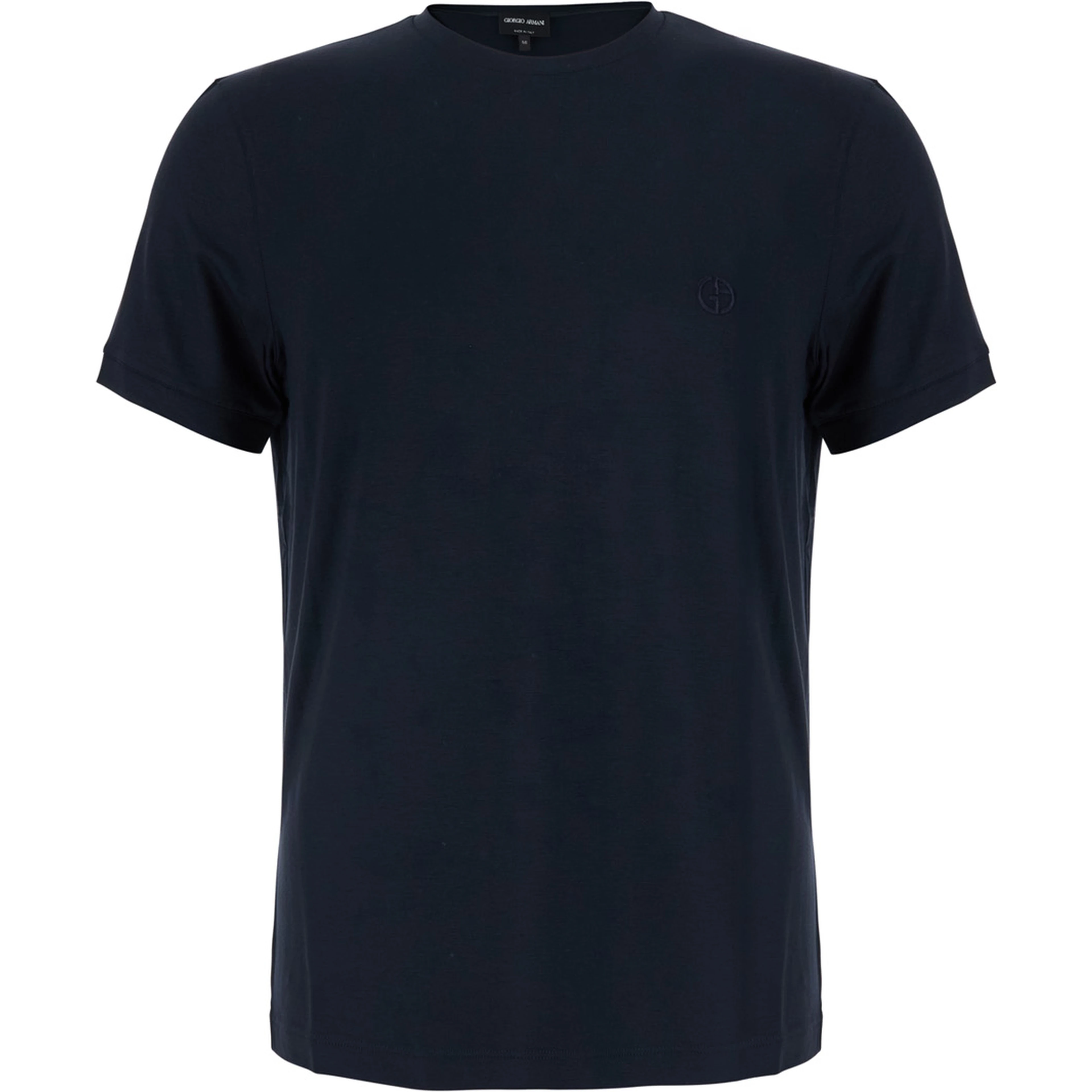 Blue Crew neck T-shirt with logo embroidery on the front in stretch viscose for men