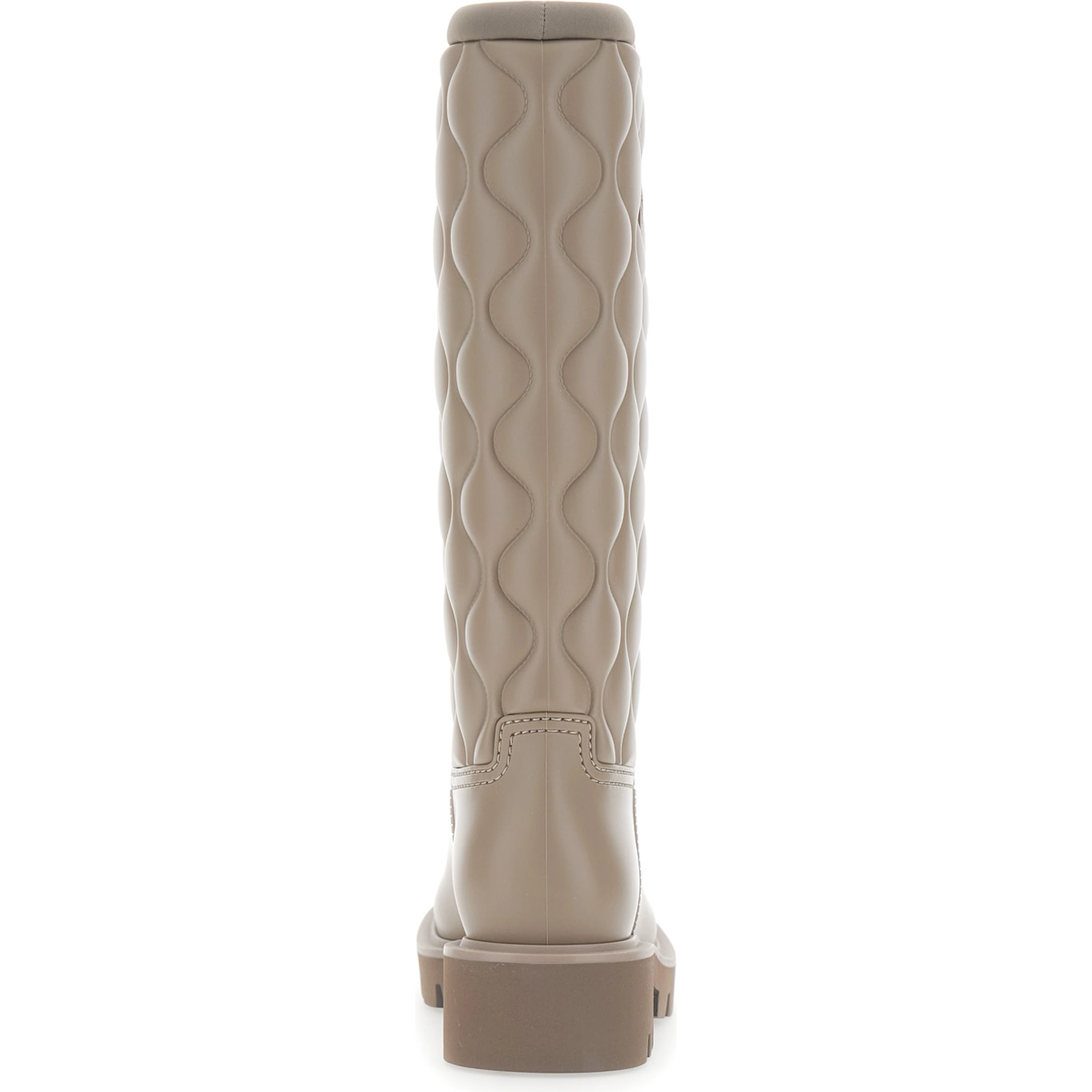 Beige Knee-High Rain Boots with logo patch on the side and quilted design in plastic for women